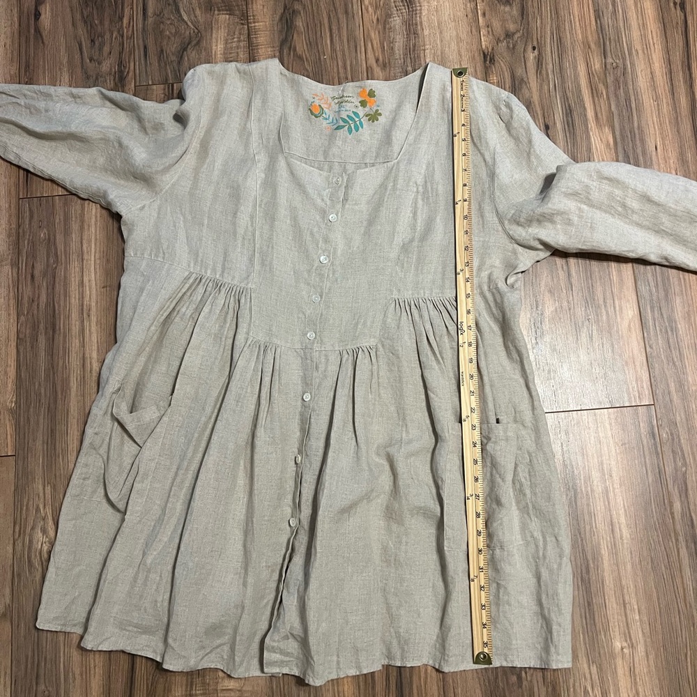 Gudrun Sjödén Linen Button Front Dress Tunic XXL Natural Flax Pockets Lagenlook - Picture 10 of 11